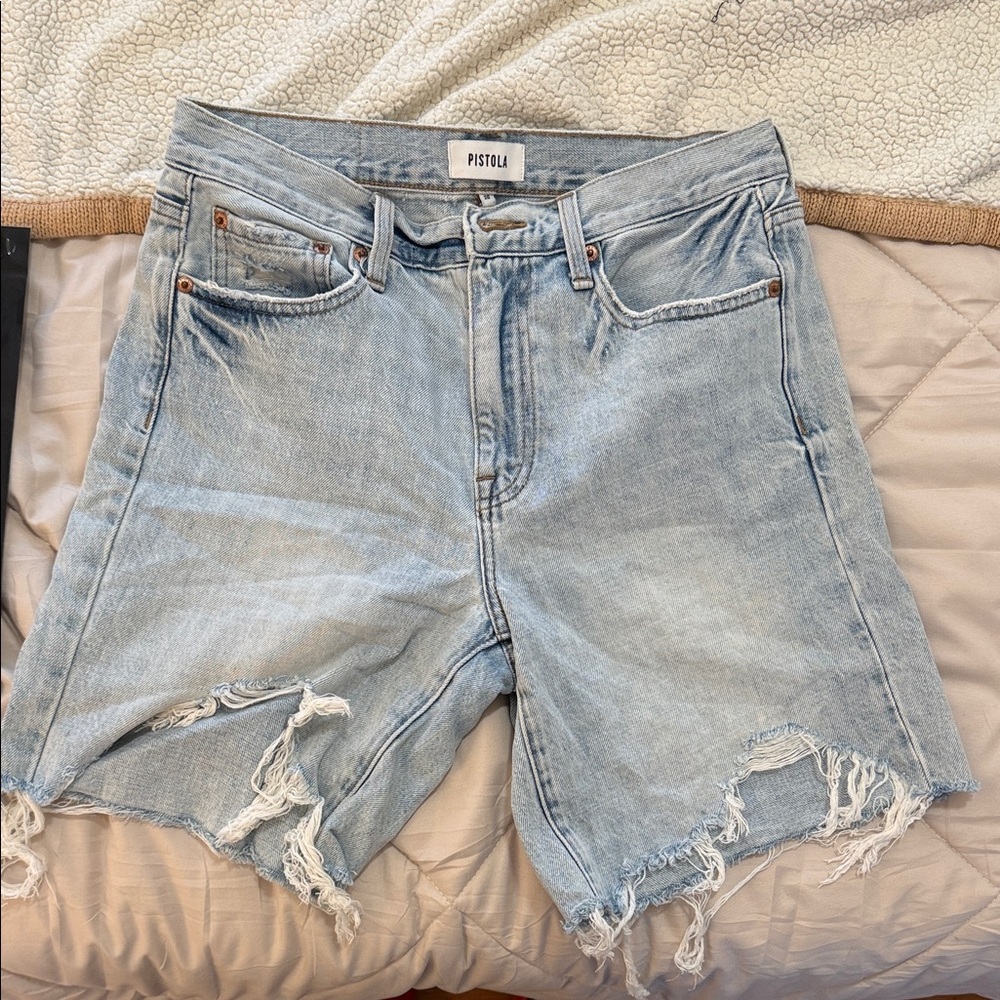 Pistola Distressed Light Blue Jean Shorts